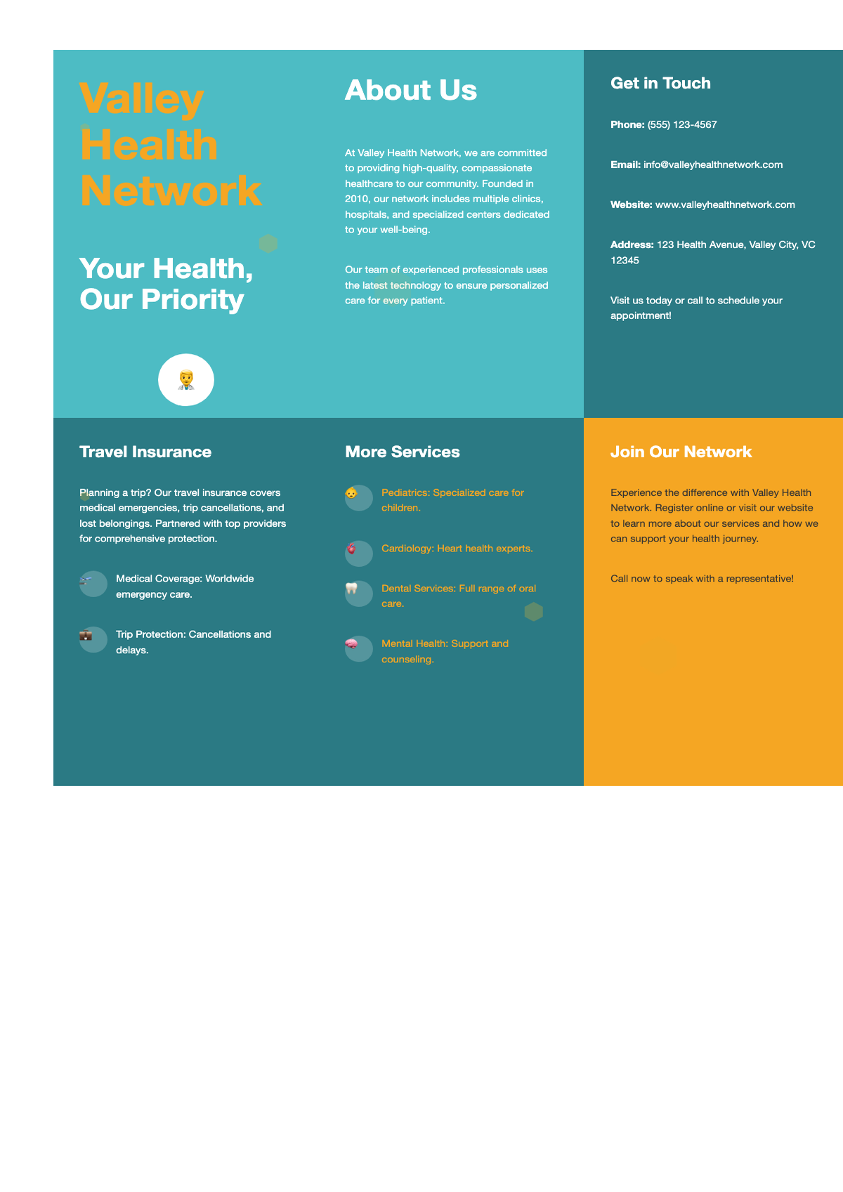 Valley Health Network bi fold brochure with healthcare services and contact info_variant_1